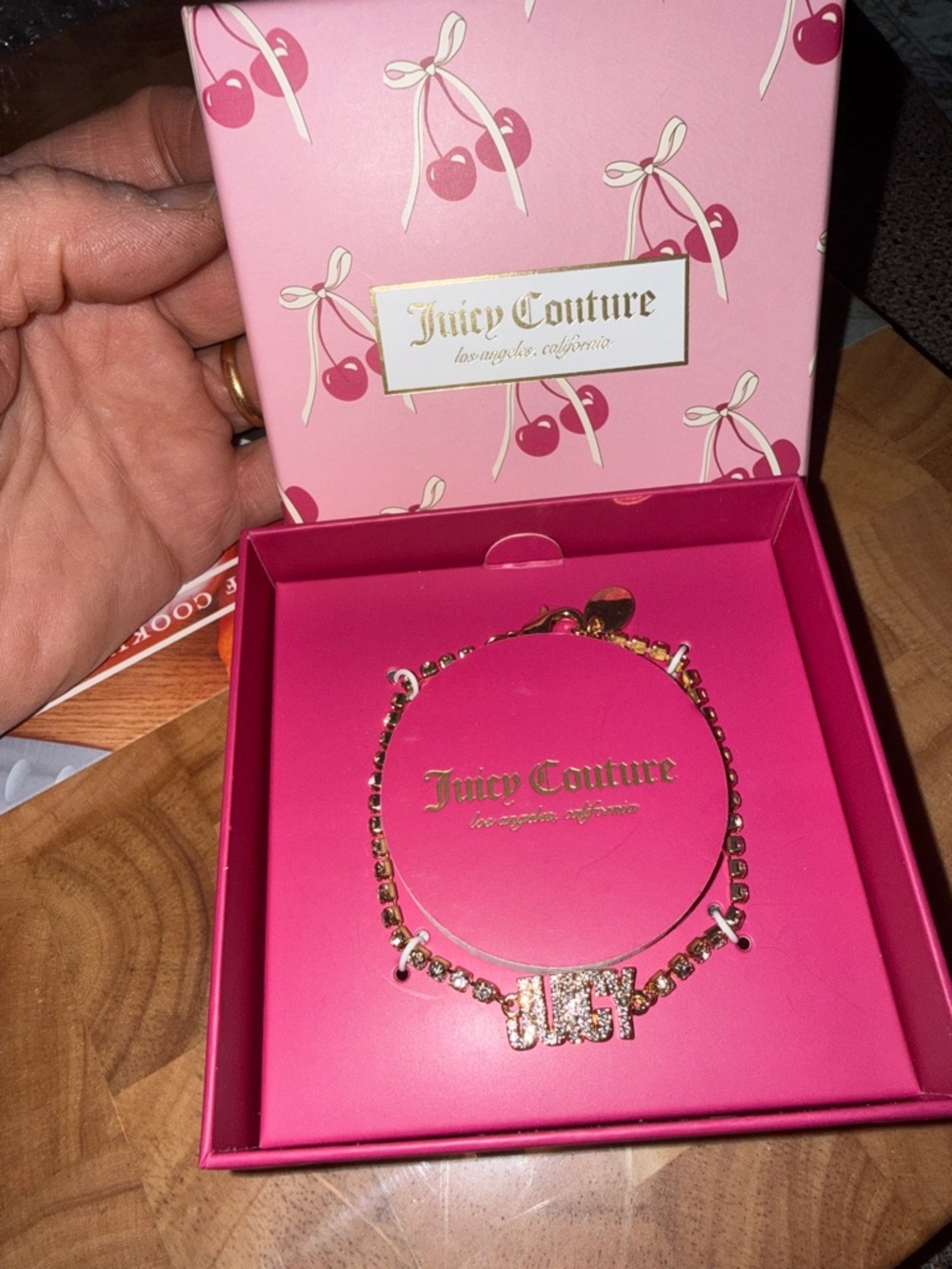 Juicy Couture Pink and Gold 'JUICY' Crystal Logo Bracelet